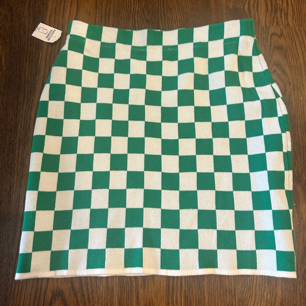 Green and White Mini Pencil Skirt